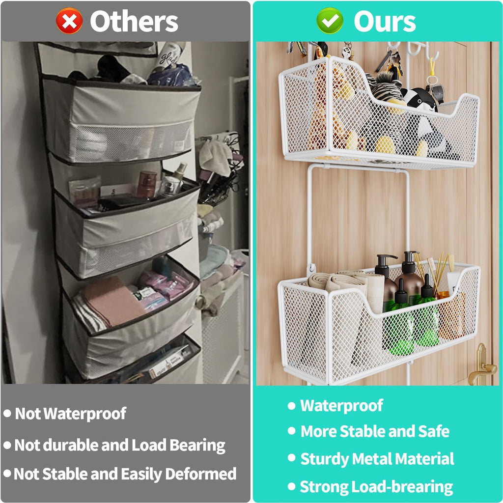 HapiRm Over Door Organizer Storage - Hanging Door Organizer with 4 Metal Large Capacity Baskets and