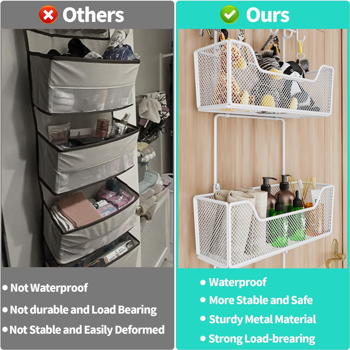 HapiRm Over Door Organizer Storage - Hanging Door Organizer with 4 Metal Large Capacity Baskets and