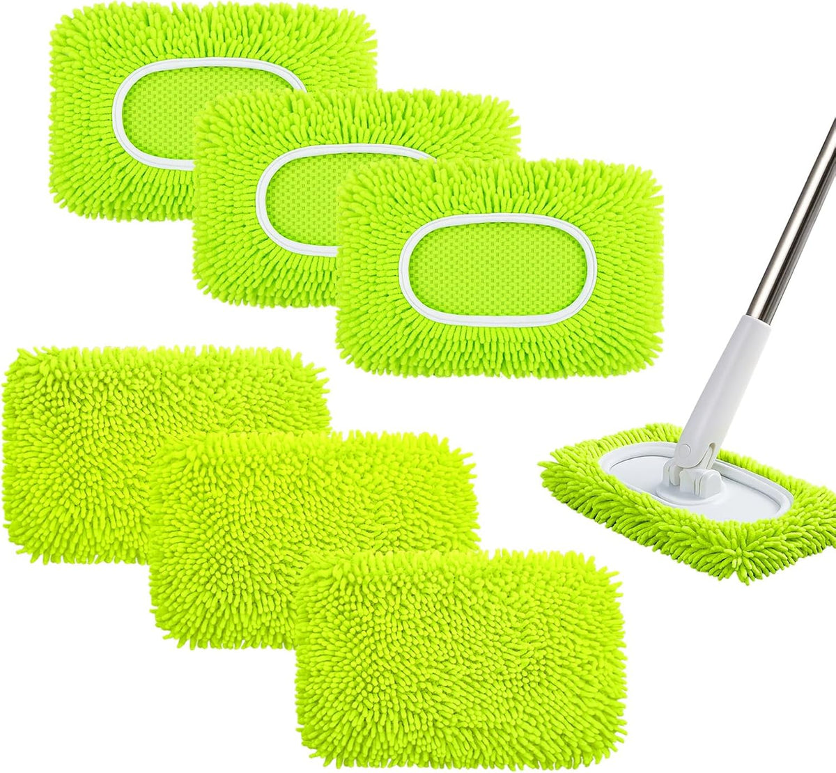 6PCS Reusable Mop Pads Fit for Flat Mops, Chenille Mop Refill Pads Washable Mop Covers, Household
