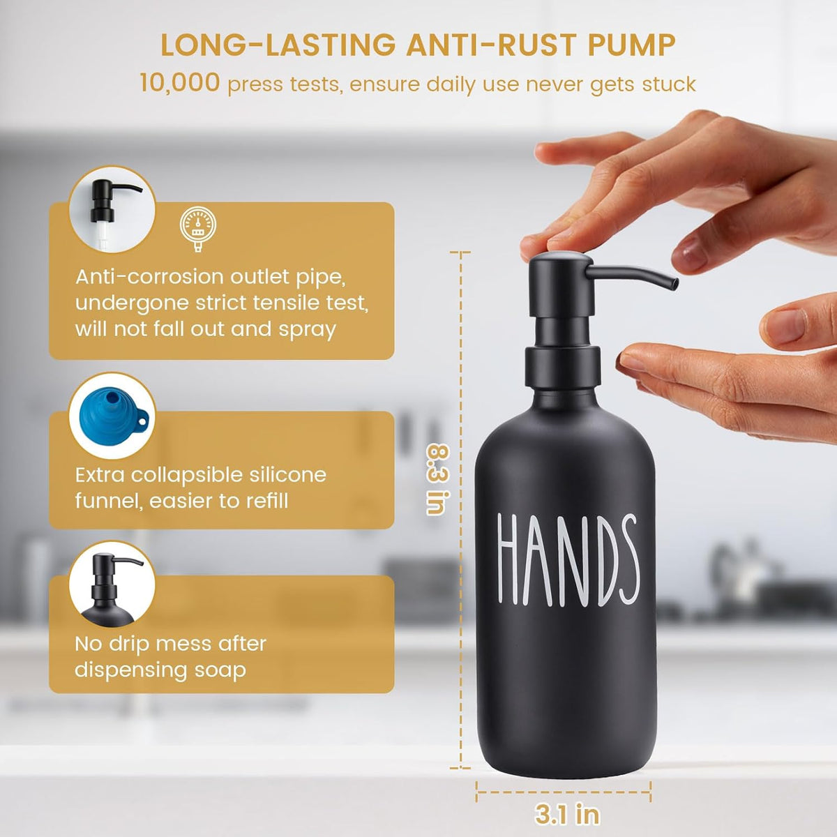 Glass Soap Dispenser for Kitchen,Farmhouse Dish &Hand Soap Dispenser Set, Rustproof Pump with Tray