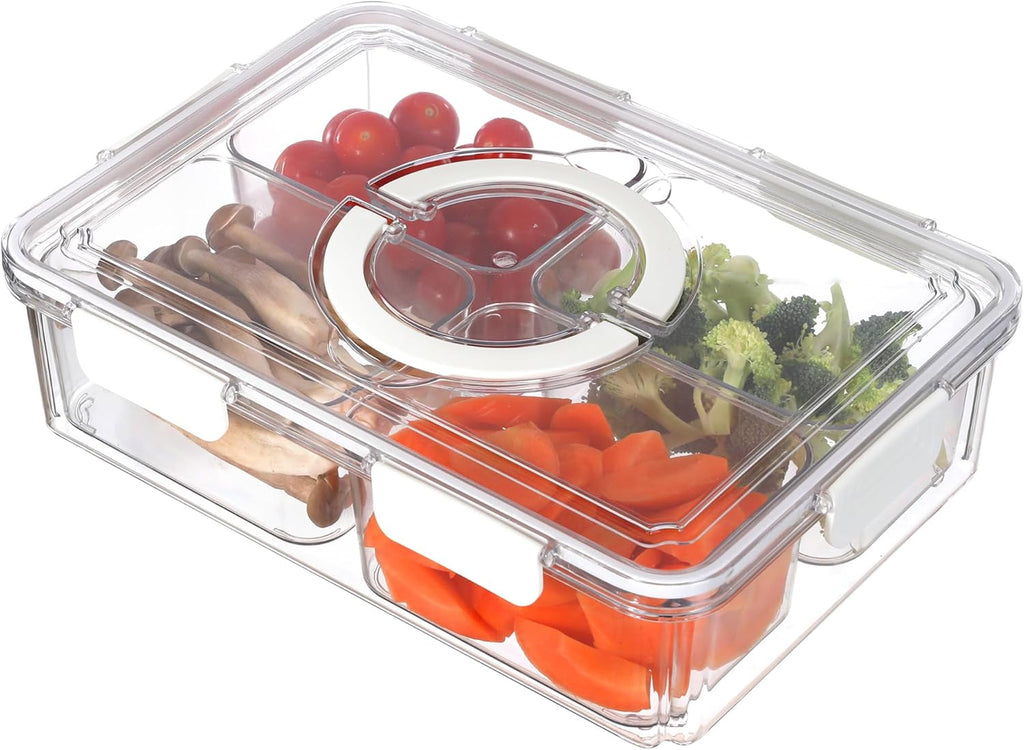 Taiuloo Divided Serving Tray with Lid & Handle, Airtight 4 Compartment Snackle Box Charcuterie