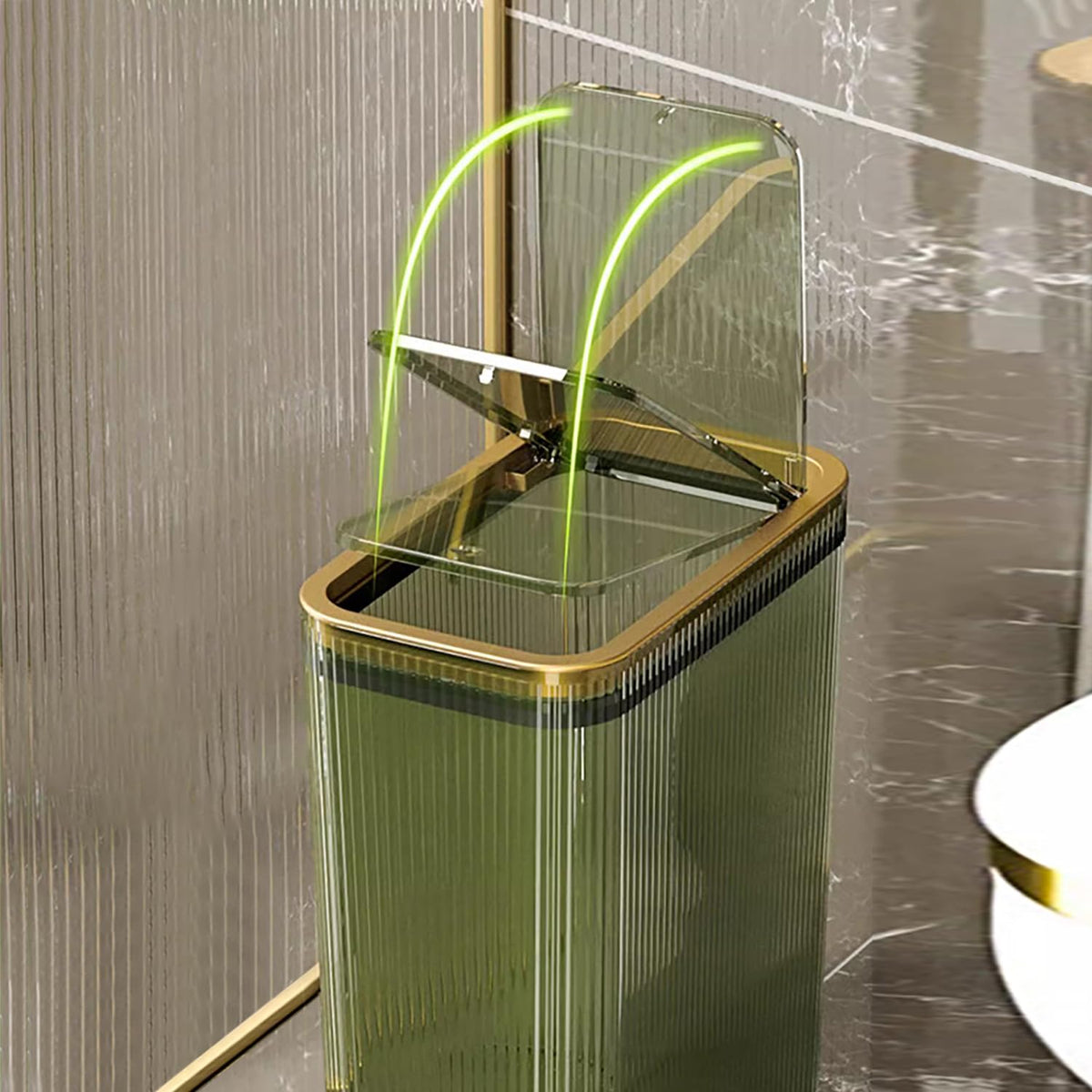Transparent Trash Can, Bathroom Trash Cans with Lids, 2.6 Gallon Garbage Can for Bedroom, Office