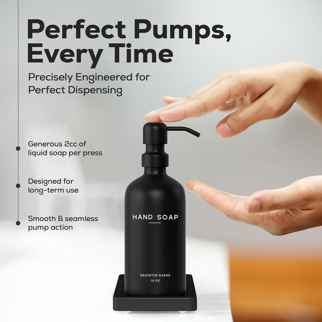 Black Glass Soap and Lotion Dispenser Set with Tray by Brighter Barns - Hand Soap Dispenser