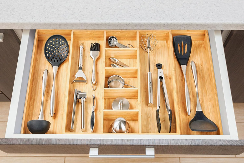 Umilife Extra Large Expandable Kitchen Drawer Organizer for Utensil and Junk, 19" Deep for Big