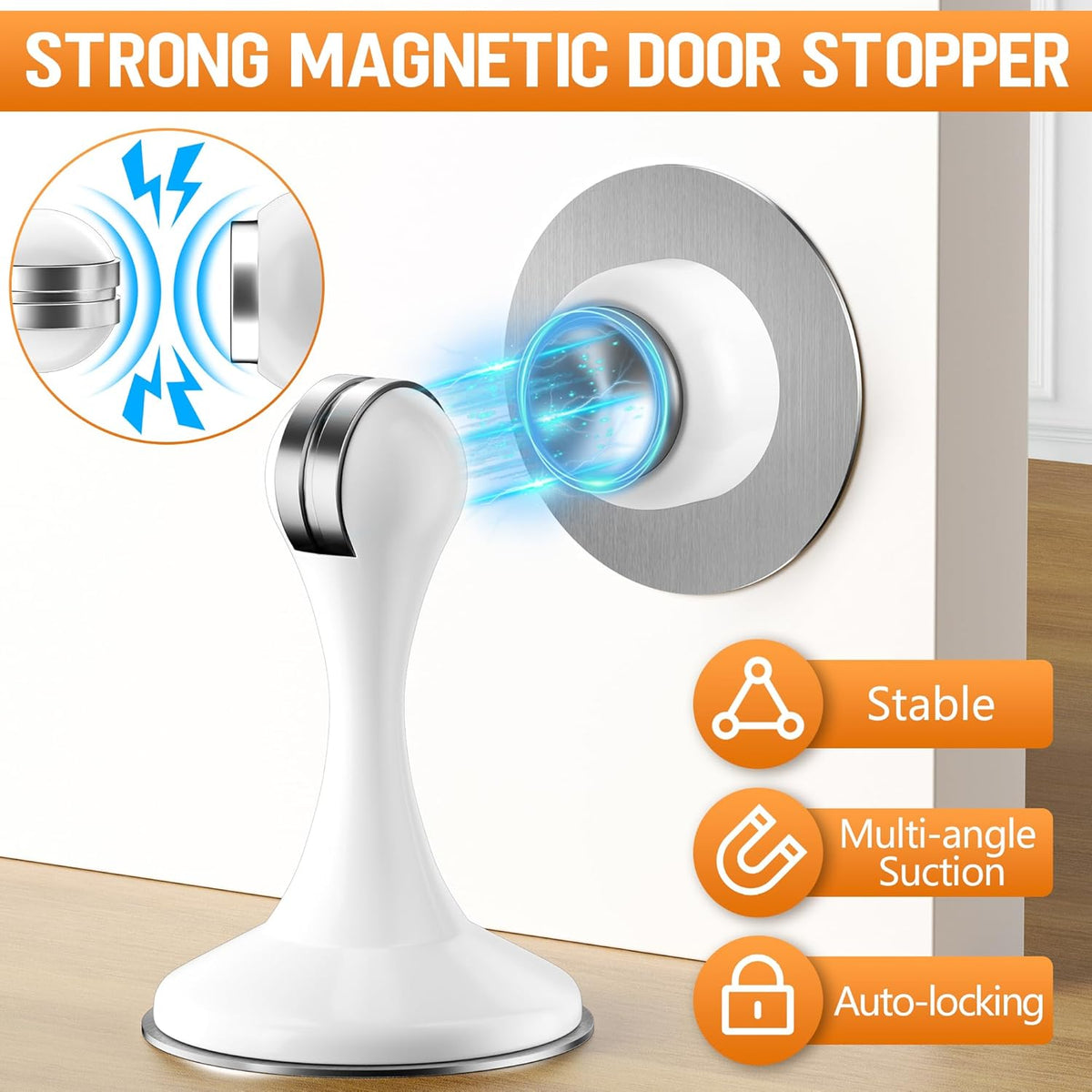 Crosize Magnetic Door Stoppers 2 Pack, Stainless Steel Door Catch for Wall and Floor Mounting, Door