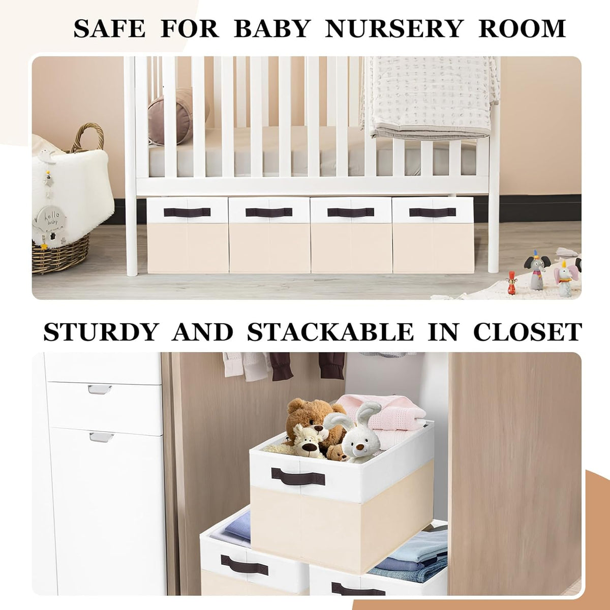 Criusia 4 Pack Baby Clothes Organizer Bins, Fabric Collapsible Storage Baskets with Handles