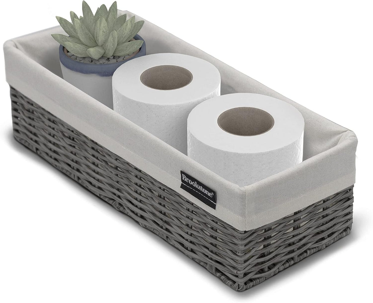 Brookstone Wicker Shelf Storage Basket Decorative Shelf Bin, bathroom organizers and storage, Boho