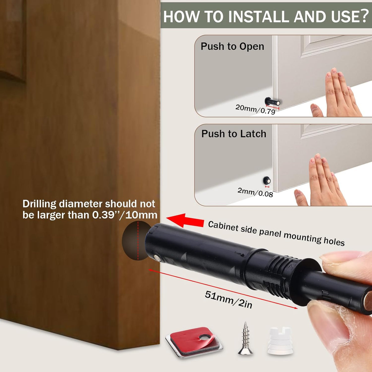 Lounsweer 50 Pack Magnetic Push Latches for Cabinet Door 2.87 Inches Short Push to Open Cabinet