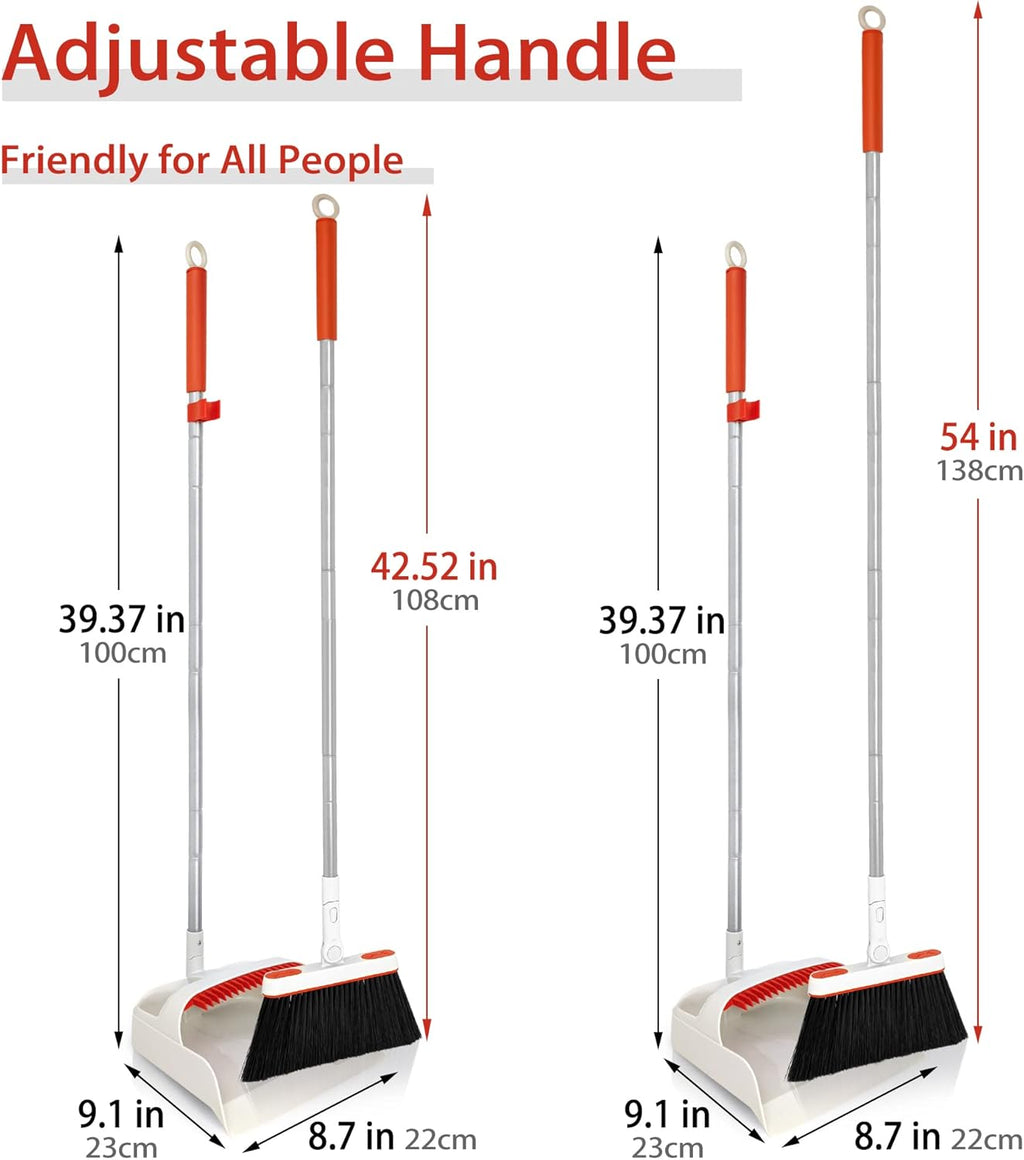 JEHONN Broom and Dustpan Set for Home, Long Handle Lightweight 180 Degree Rotating Broom Set