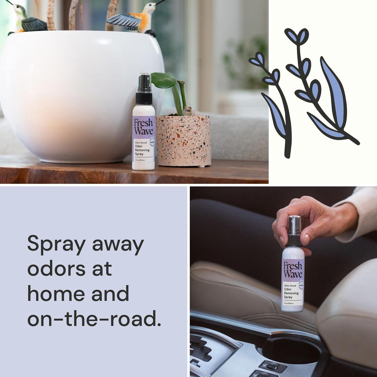 Fresh Wave Lavender Scent Odor Eliminator Spray & Air Freshener, 2 fl. oz. Travel Size (Pack of 2)