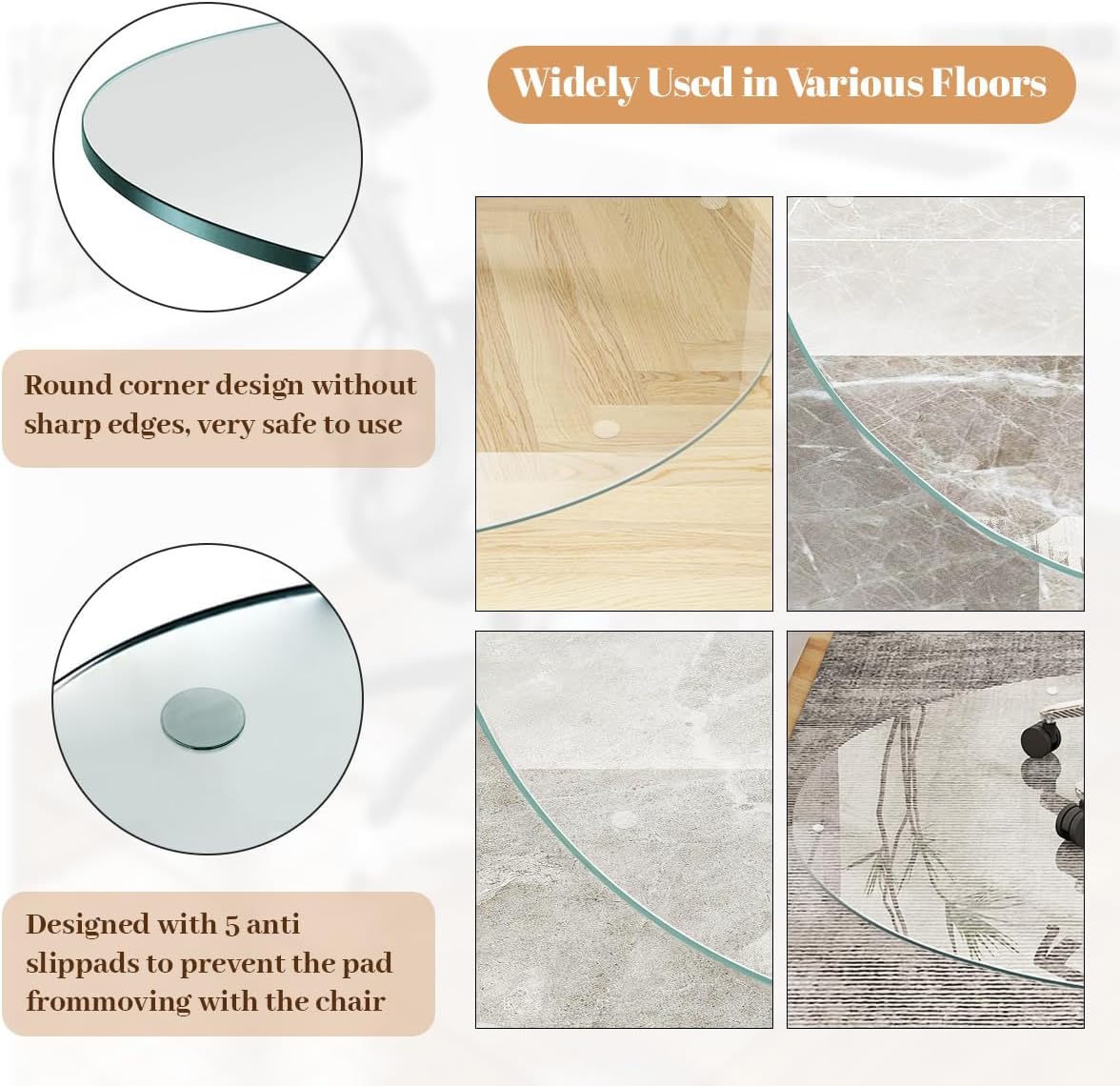 [Tempered Glass] 55" x 55" Round Glass Chair Mat, Heavy Duty Hard Floor Mat with Round Corner and