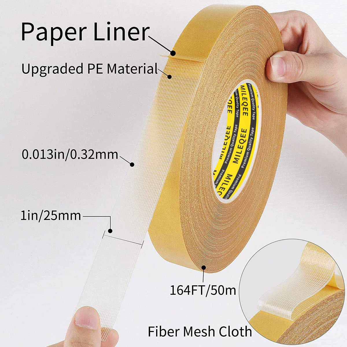 Double Sided Tape Heavy Duty, 1in x 164FT, Extra Large Universal High Tack Mounting Tape, Strong
