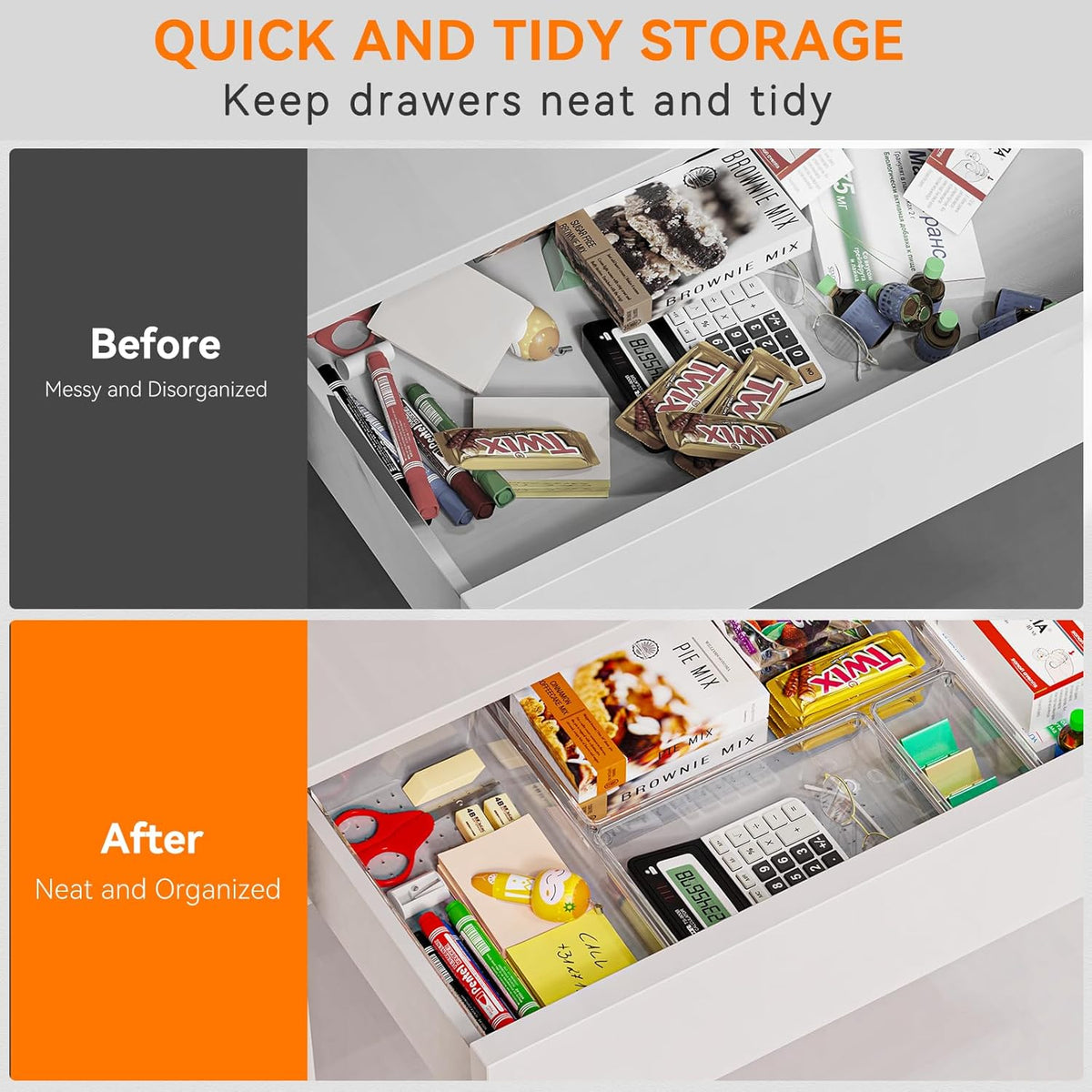 6 Pack Large Clear Plastic Drawer Organizer Trays, Acrylic Kitchen Drawer Organization and Storage