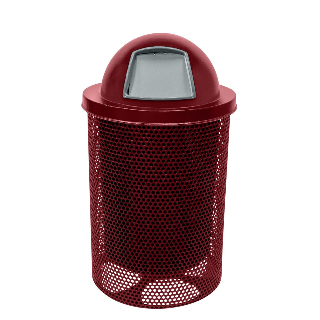 COATEDOUTDOORFURNITURE RDT-P-BUR Heavy Duty Round Trash Receptacle with Dome Top, Liner Included
