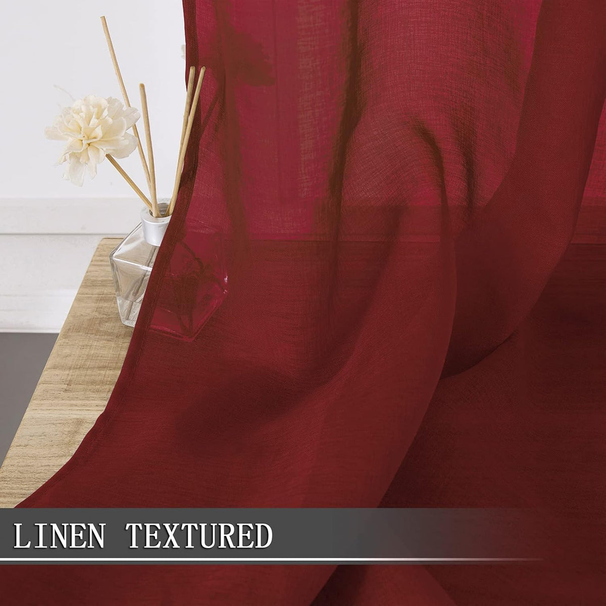 Tollpiz Short Sheer Tier Curtains Linen Textured Half Kitchen Curtain Sheers Light Filtering Rod