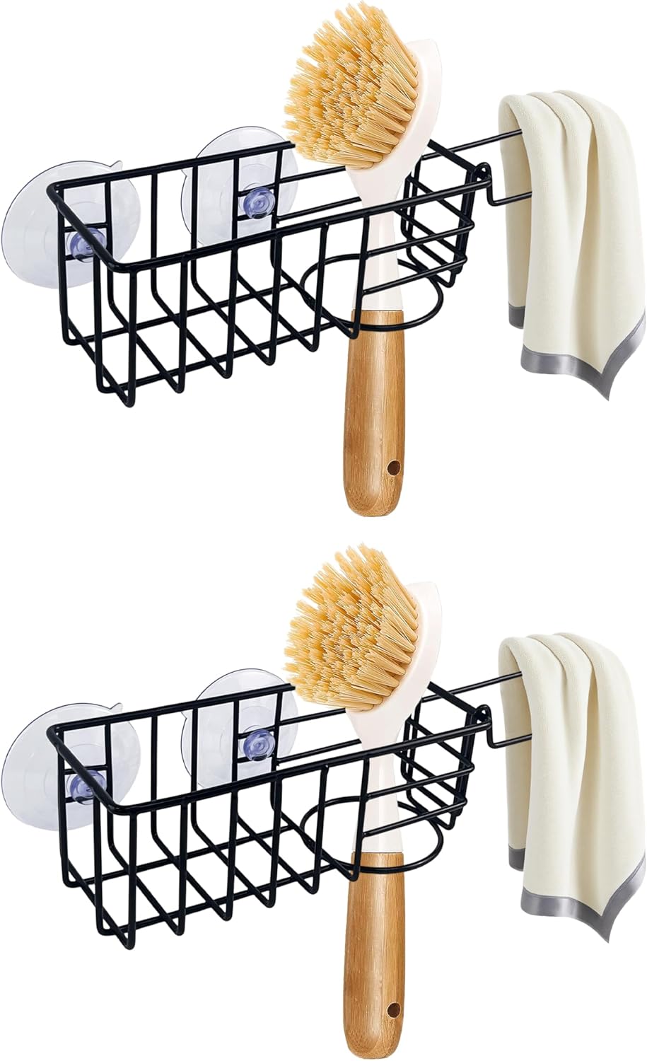 Sponge Holder with Dish Cloth Hanger for Kitchen Sink, in-Sink Caddy Organizer with Suction Cups &