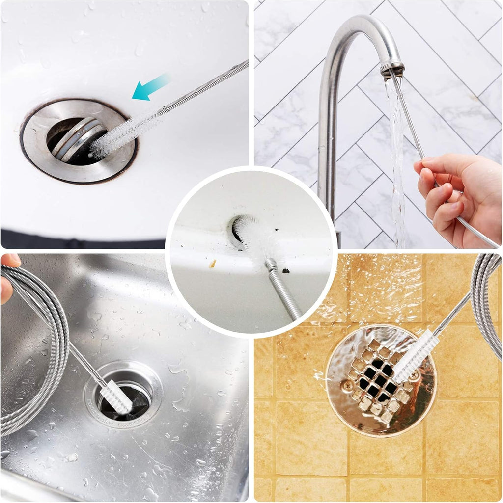 Extra-Thick Drain Brush with Stronger Spring 61-Inch Stainless Steel and Nylon Pipe Cleaner for