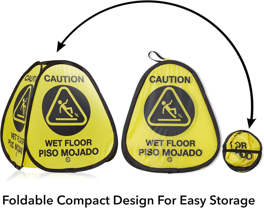 Dryser 3-Pack 16" Pop-up Caution Wet Floor Signs - Yellow 4-Sided English/Spanish Warnings