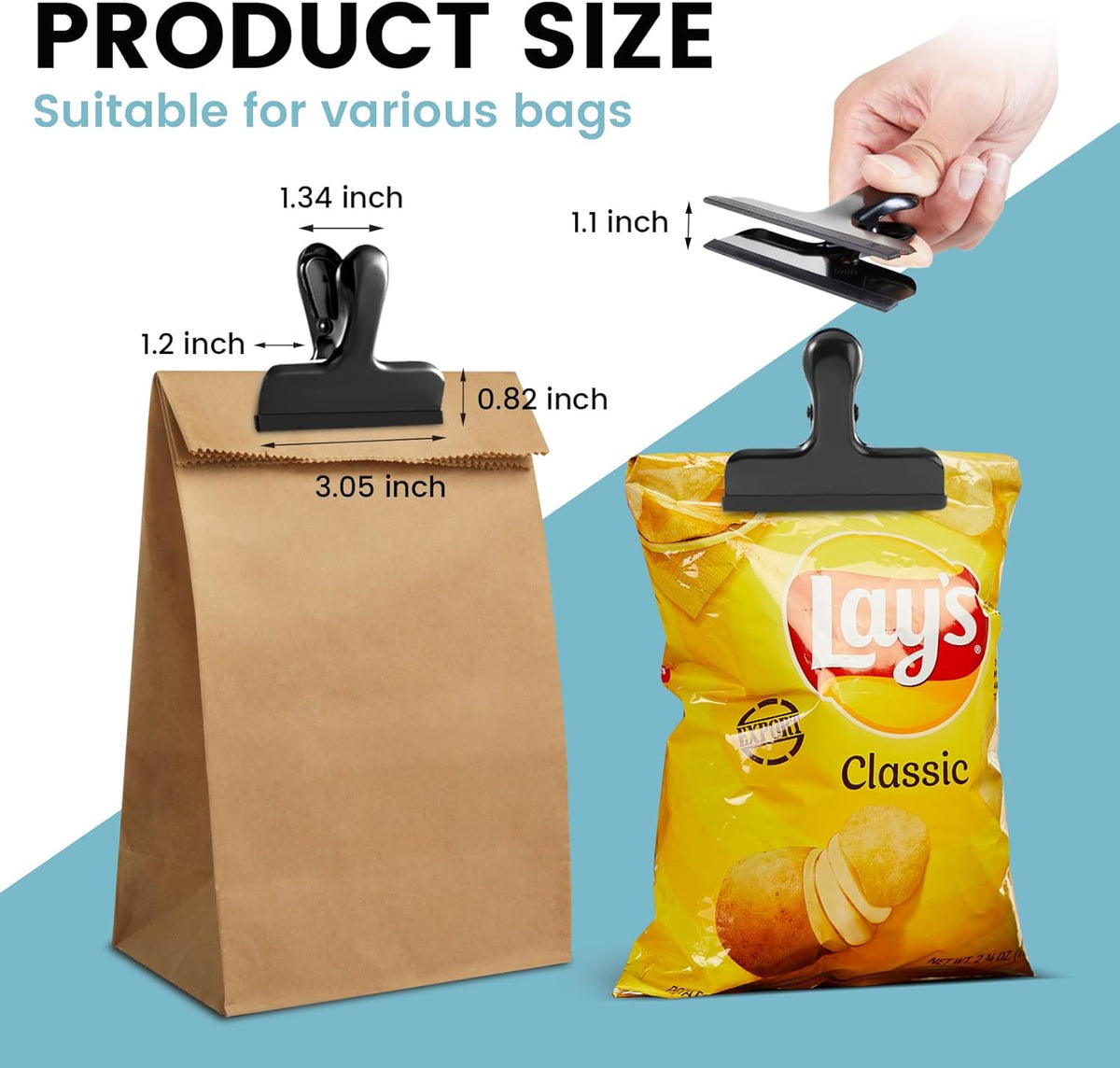 HOUSE AGAIN 12 Pack Stainless Steel Chip Bag Clips Covered with Silicone - NO More Sharp Edges