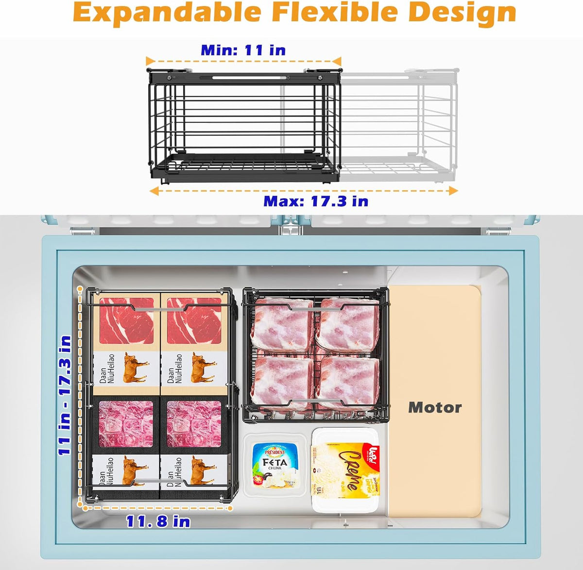 NADAMOO Freezer Organizer Bins, 3 Packs Large Expandable Stackable Chest Freezer Containers with