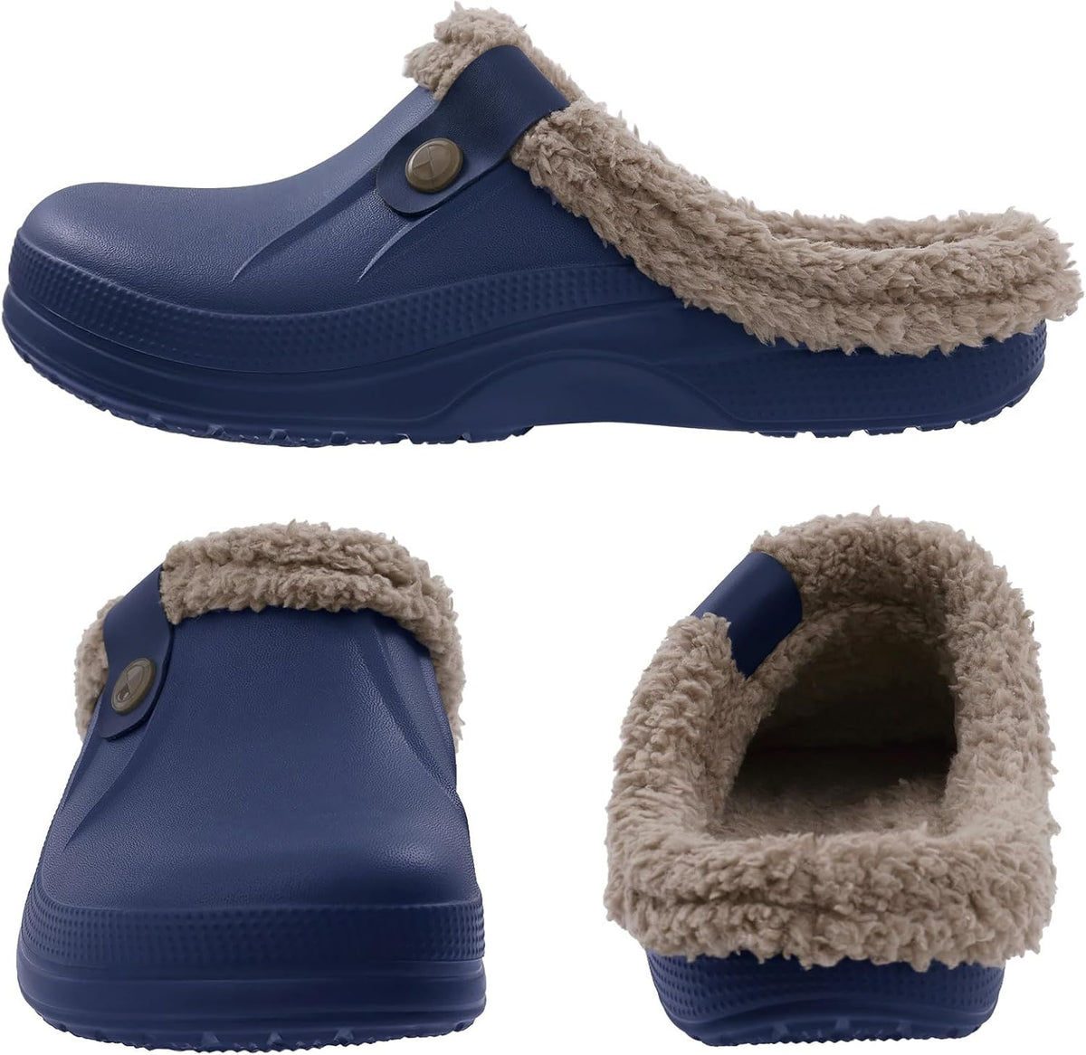Beslip Classic Fur Lined Clogs Waterproof Winter Fuzzy Slippers for Women Men Indoor and Outdoor