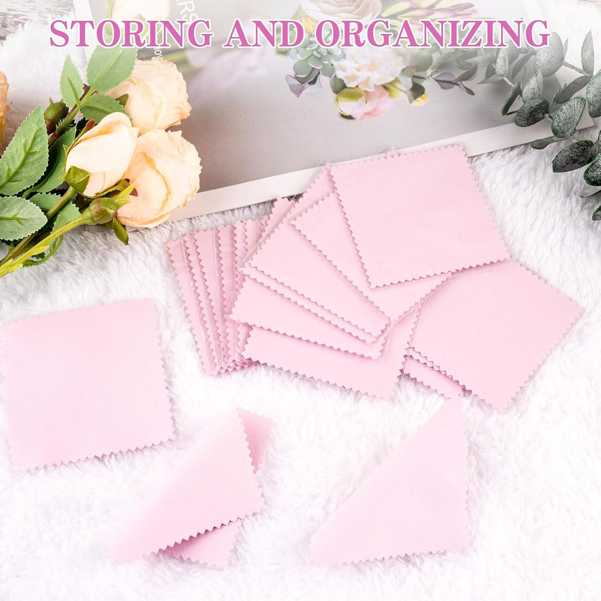 50 Pack Jewelry Polishing Cloth, 3.15" x 3.15" Pink Cleaning Cloths, Small Silver Cleaning &