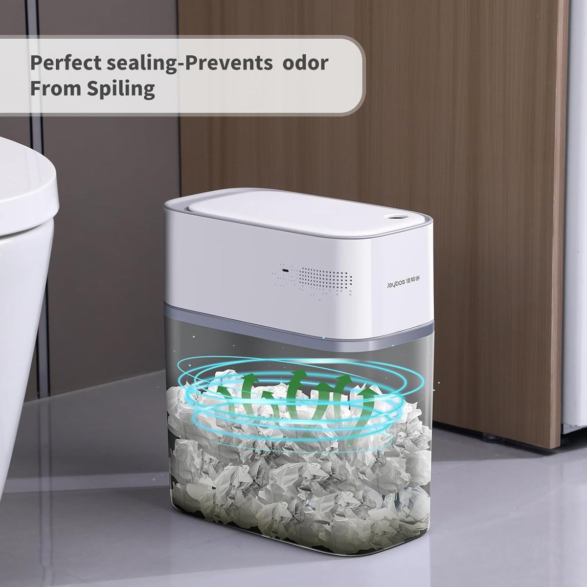 JOYBOS Small Bathroom Trash Cans with Lids,3.8 Gallon Slim White Plastic Automatic Garbage