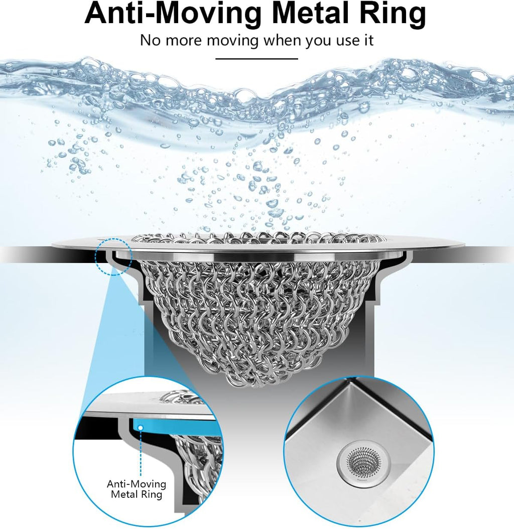 Sink Drain Strainer&Stopper, Anti-Slip Flexible Mesh Sink Strainer with 304 Stainless Steel
