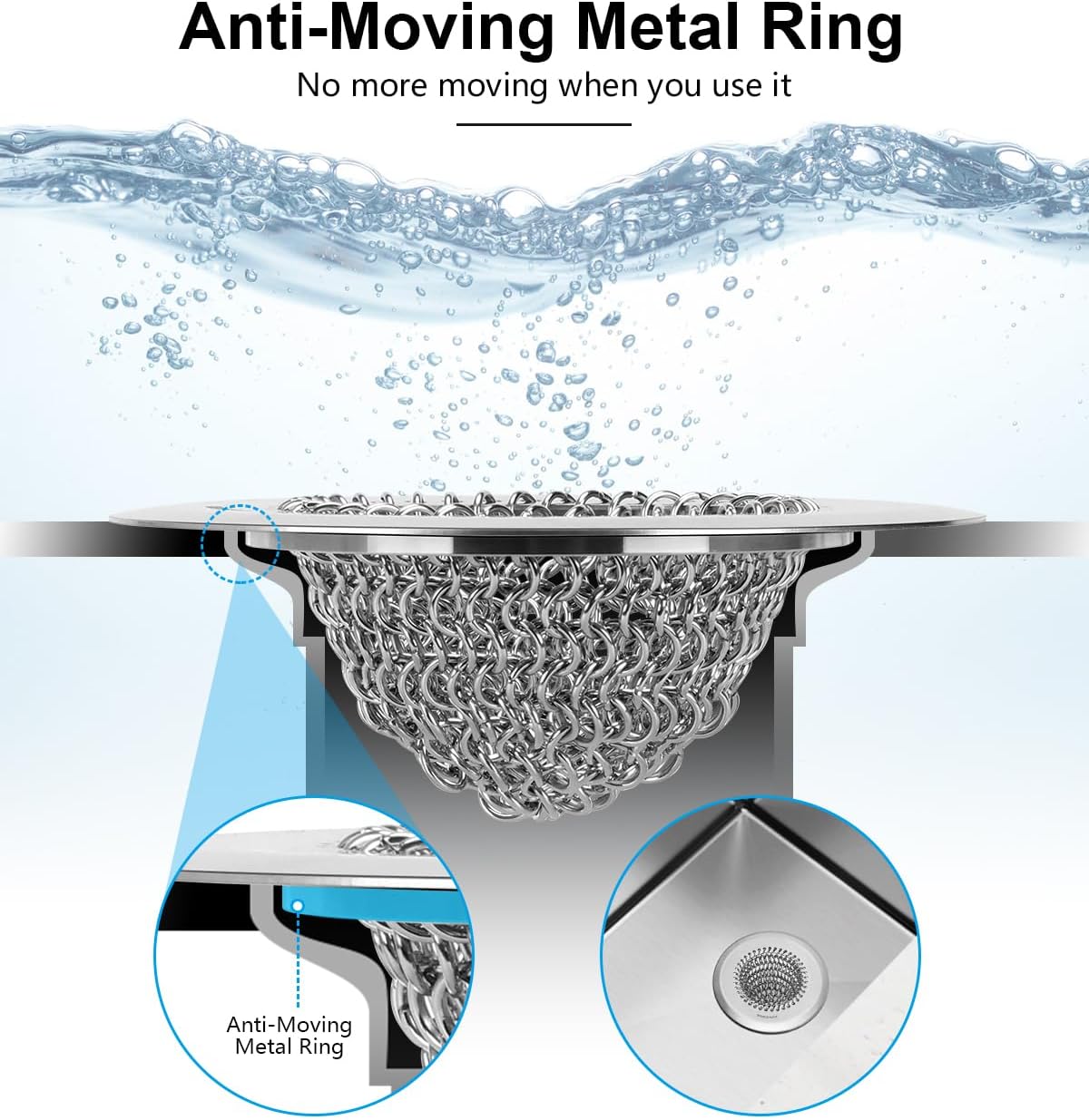 Sink Drain Strainer&Stopper, Anti-Slip Flexible Mesh Sink Strainer with 304 Stainless Steel