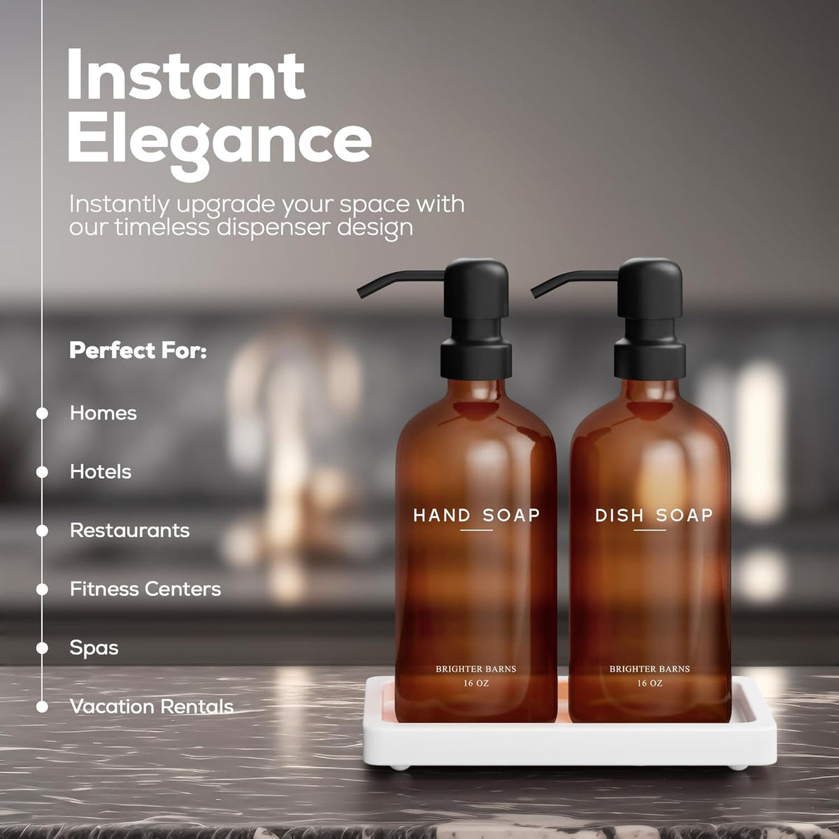 Amber Glass Hand and Dish Soap Dispenser Set by Brighter Barns - Kitchen Soap Dispenser Set with
