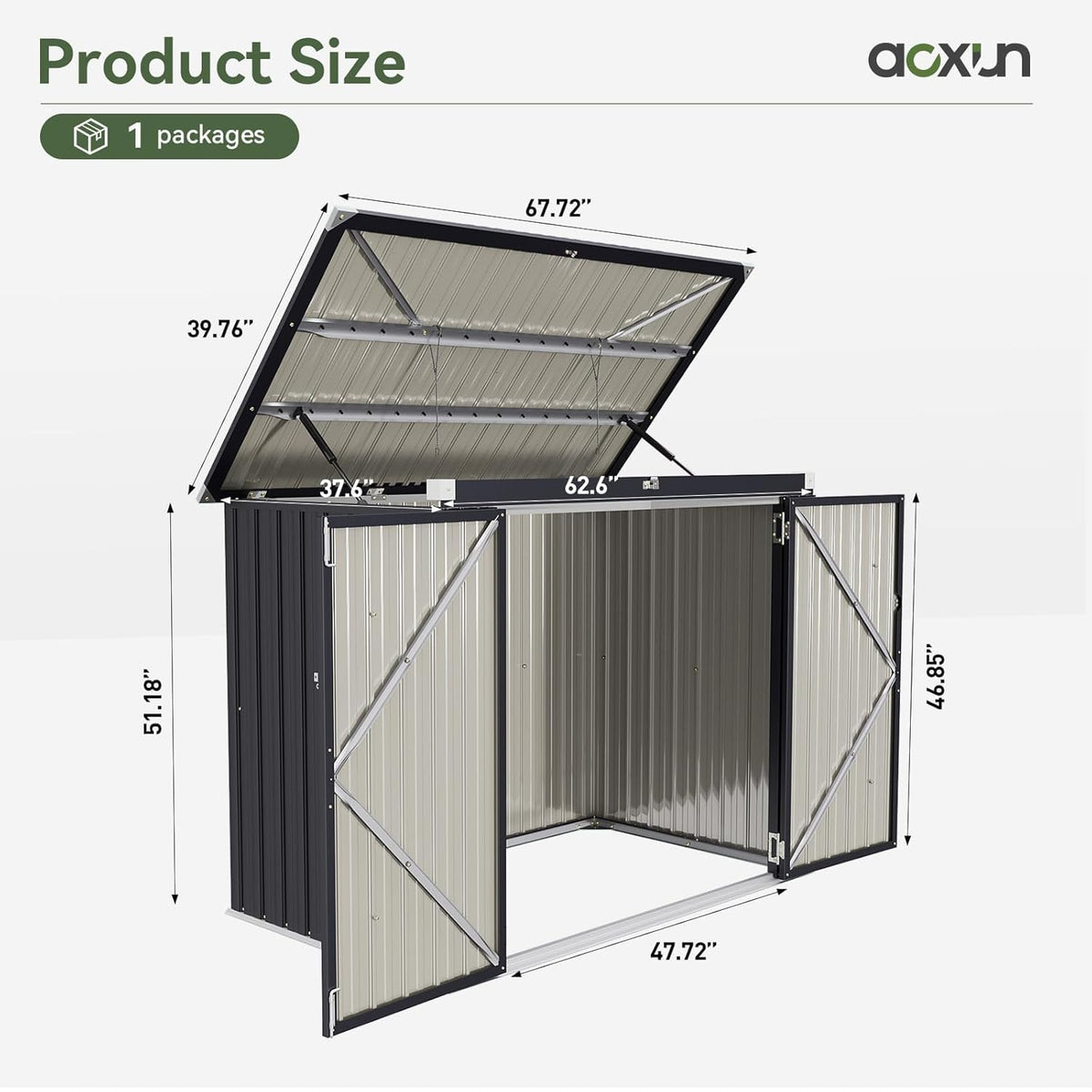 Aoxun 3.3' x 5.6' Metal Storage Shed - Waterproof Outdoor Garbage Can Organizer with Chain Lid