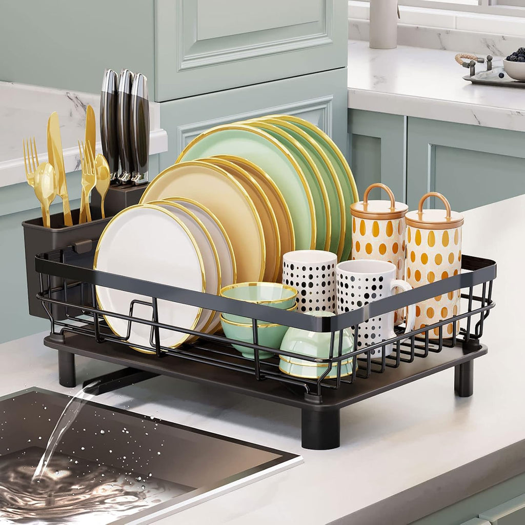 Iron Dish Drying Rack with Drainboard Dish Drainers for Kitchen Counter Extendable Spout Strainers
