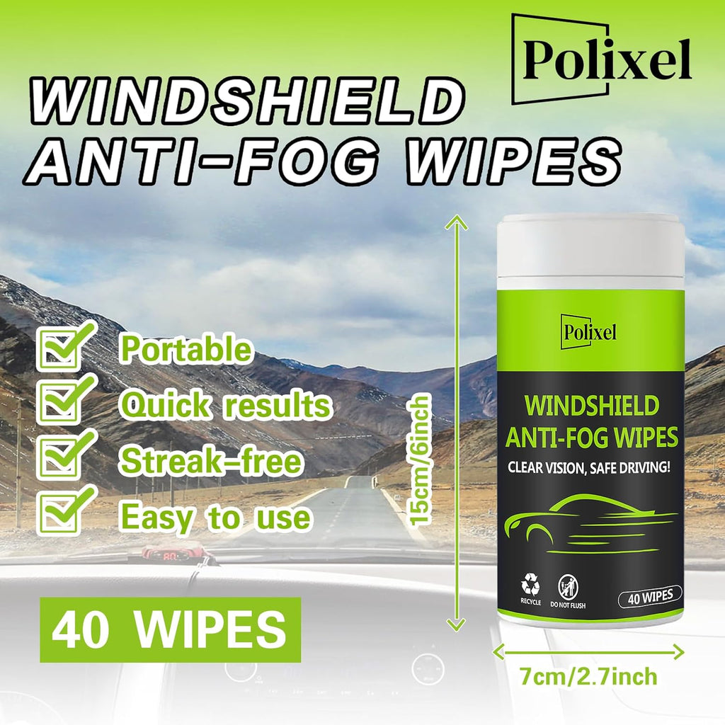 Glass Anti-Fog Wipes - Quick Windshiled Fogging Remover Resealable Bottle Pack Defogger for