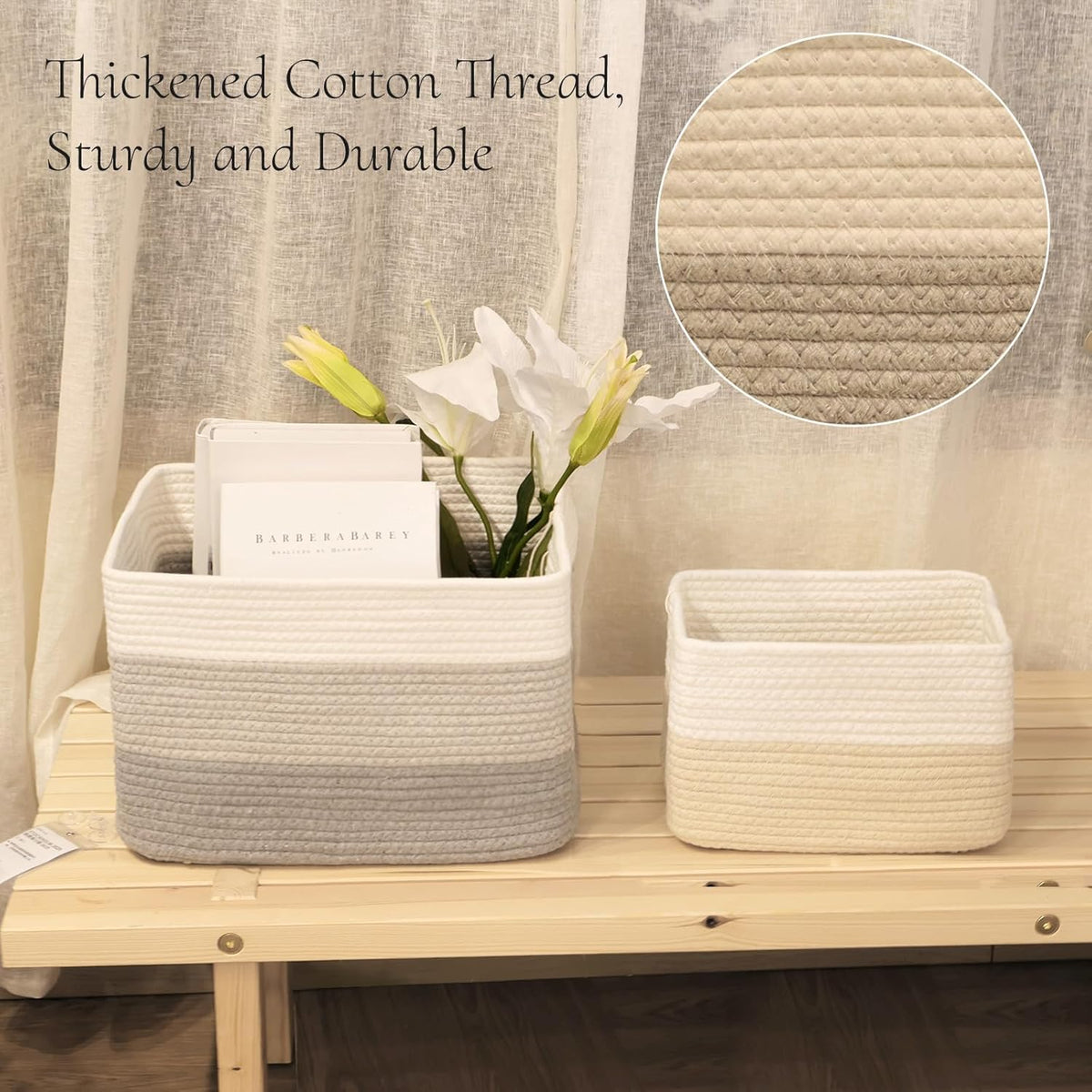 Hopegiver Woven Storage Baskets 15x11x10 Inch, 3 Pack Collapsible Cube Storage Bin for Shelves