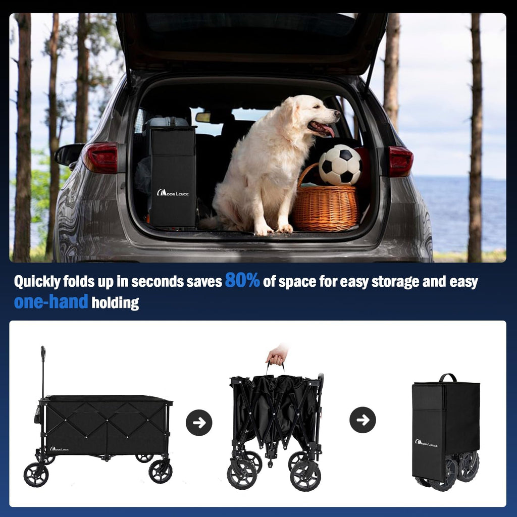 Moon Lence Large Collapsible Folding Wagon Cart Heavy Duty Folding Garden Portable Handy Cart with