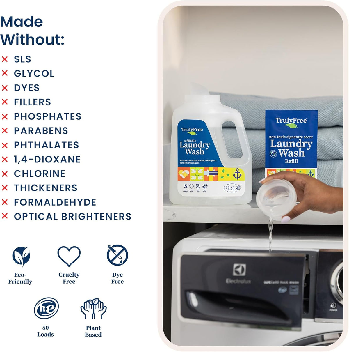 Truly Free Natural Laundry Detergent for Sensitive Skin | Eco Friendly, Plant Based, Baby Clothes