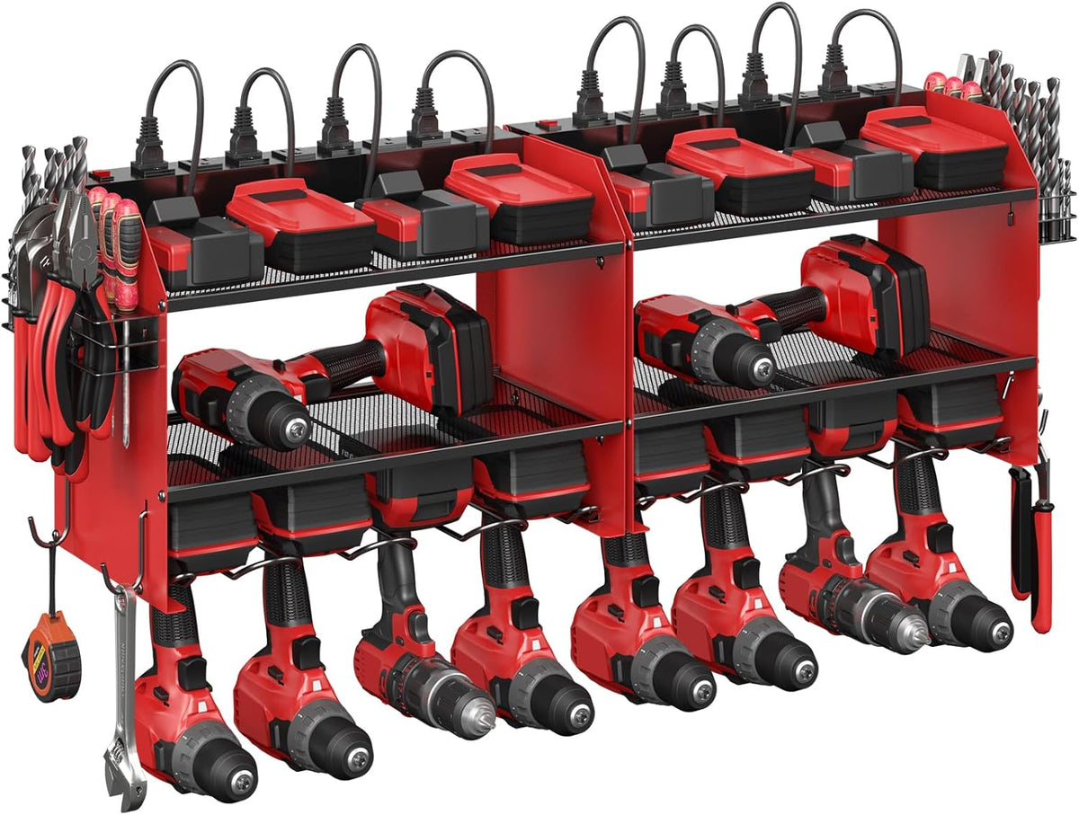 CCCEI Set Power Tool Organizer Wall Mount with Charging Station. Garage 8 Drills Storage Shelf with