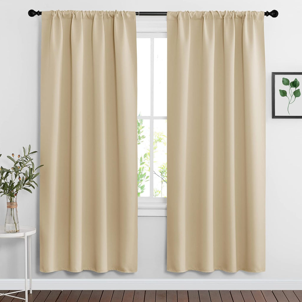 RYB HOME Blackout Shades Curtains Window Dressing (Width 42 by Height 72 in, Biscotti Beige, 2 Pcs)