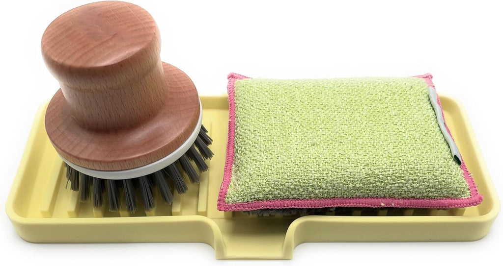 Happitasa Silicone Soap Dish Tray and Sponge Holder with Drain Chute | Bathroom and Kitchen Sink