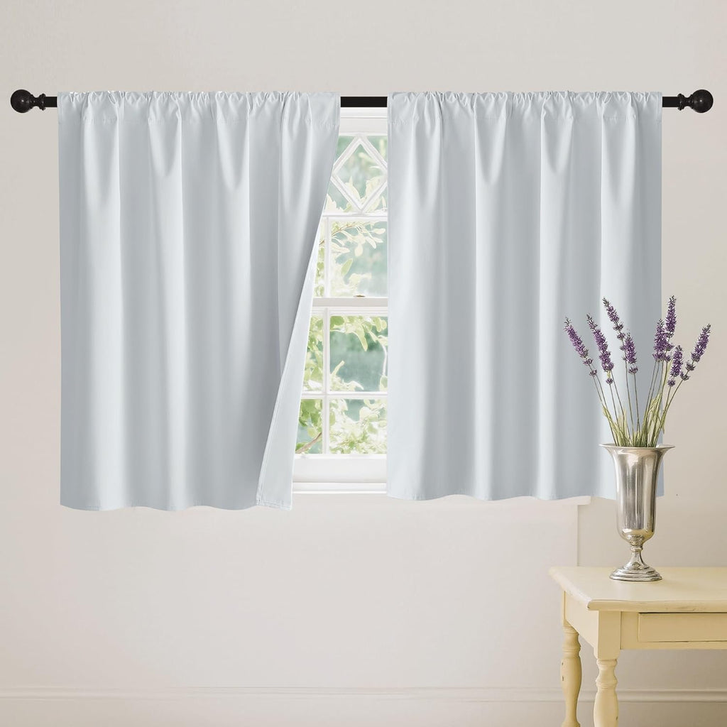 RYB HOME 100% Blackout White Short Curtains, Thermal Insulated Total Room Darkening Noise Reducing
