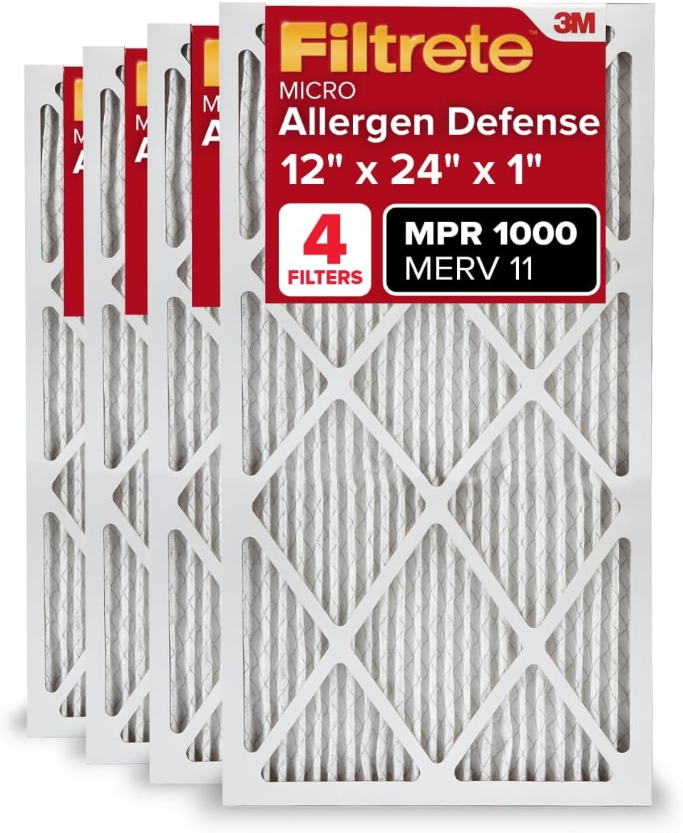 Filtrete 12x24x1 AC Furnace Air Filter, MERV 11, MPR 1000, Micro Allergen Defense, 3-Month Pleated