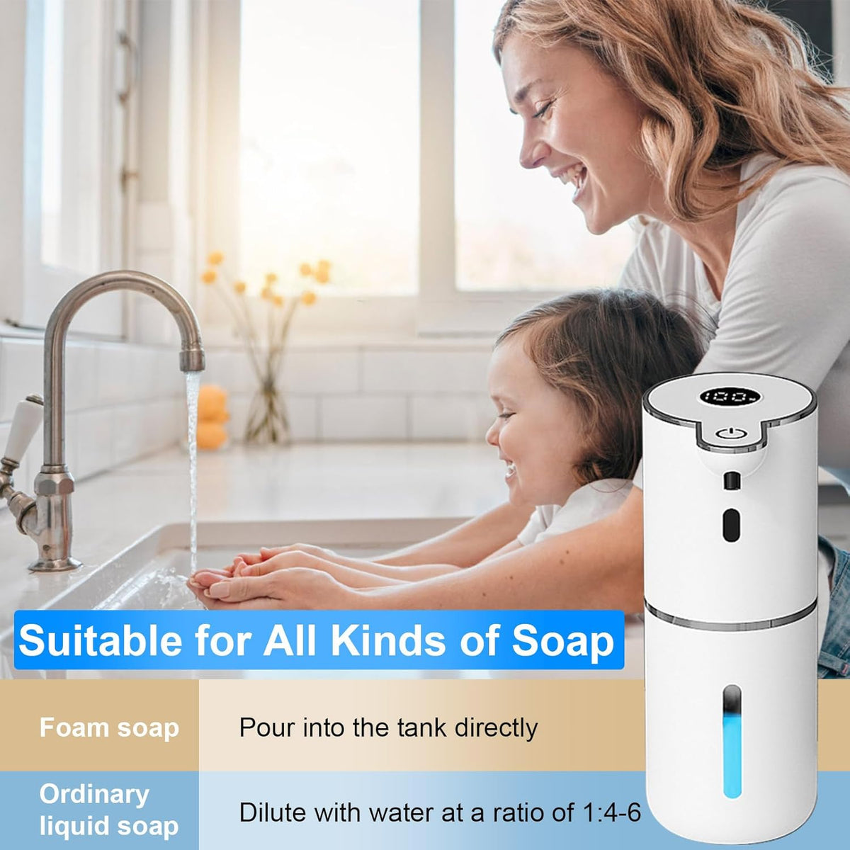Automatic Foaming Soap Dispenser Touchless, USB Rechargeable Smart Hand Soap Dispenser, 6-Level