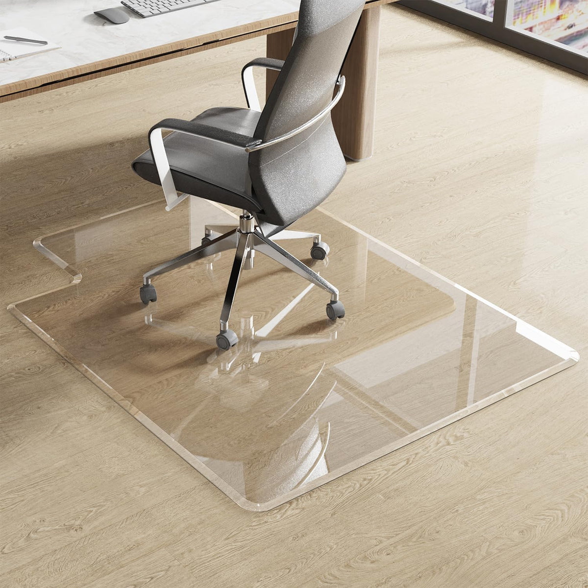 Beveled Edge Irregular Office Chair Mat with Lip for Carpet or Hardwood Floor Crystal Clear 36" x