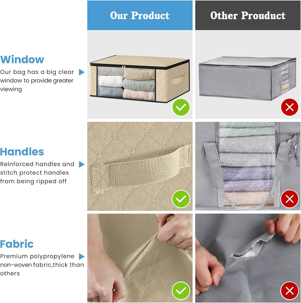 HomeHacks Storage 4-Pack Clothes Organizer Storage Bags Foldable Storage Box with Large Clear