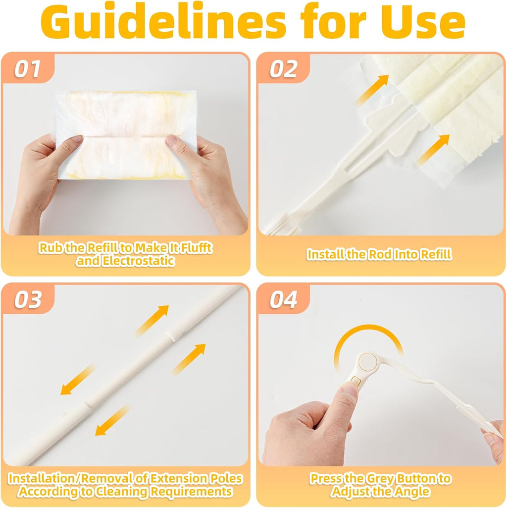 52 Count Disposable Duster Refills for Cleaning, 180° Dusters Refills Compatible with Swiffer