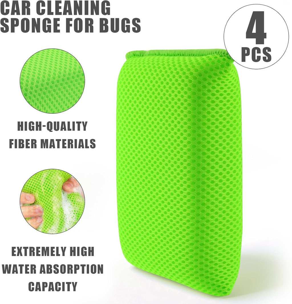 4 PCS Bug Scrubber Sponge Car, Bug Remover Wash Sponge，Car Cleaning Sponge for Bugs, Tar, Grime