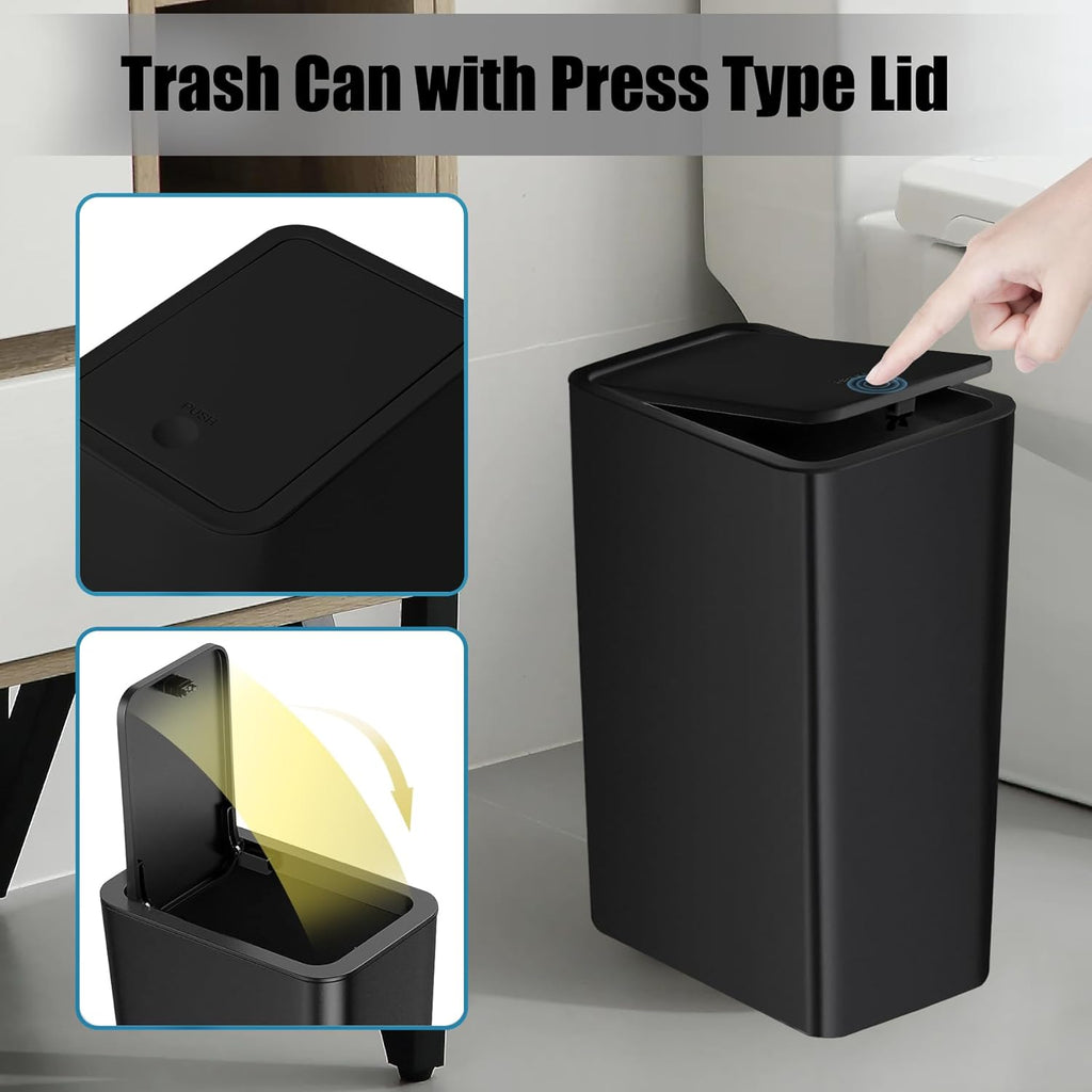 TIPGO Bathroom Trash Can with Lid, 10 Liter/ 2.6 Gallon Slim Garbage Can, Small Trash Bin Waste