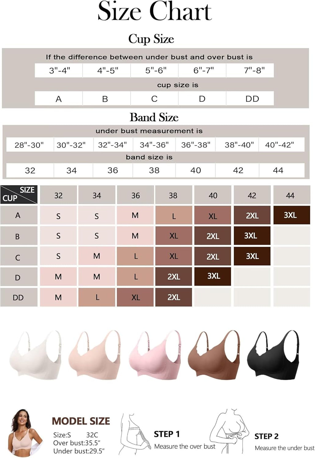 Vertvie Womens Seamless Bras No Underwire Supportive Wireless Push Up Full Coverage Bralette
