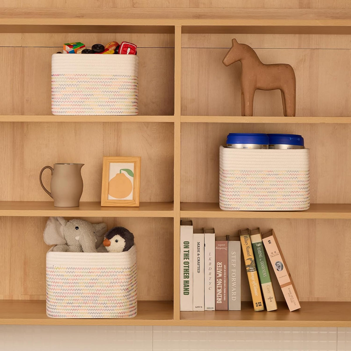 Small Organizing Baskets for Cubes Shelf, 9.7x9.7x7.1 Inch Rope Woven Storage Bins for Nursery