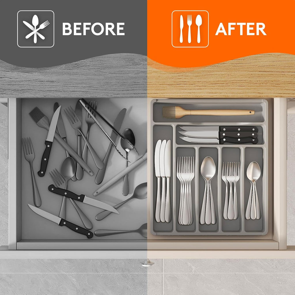 Lifewit Silverware Drawer Organizer Tray, Plastic Cutlery Storage for Kitchen Drawer, Flatware and
